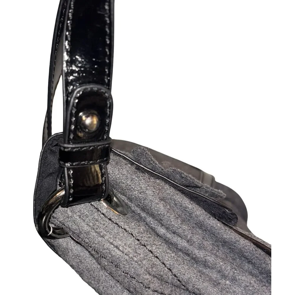 NEW Nine & Co Mr. Smith Shoulder Bag Purse Gray Wool & Black Faux Leather Flower